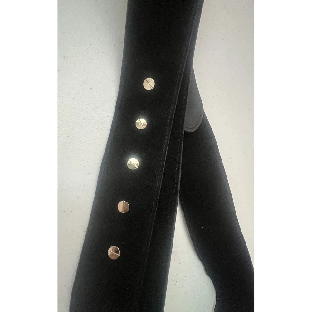 Vintage Womens Black Suede Felt Wide Belt Silver Hardware XXS Small